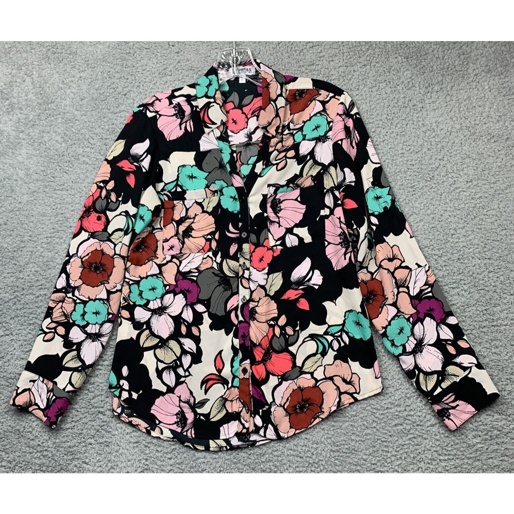Express Floral Button-Down Shirt in Black, Cream, Pink, Mint & Coral